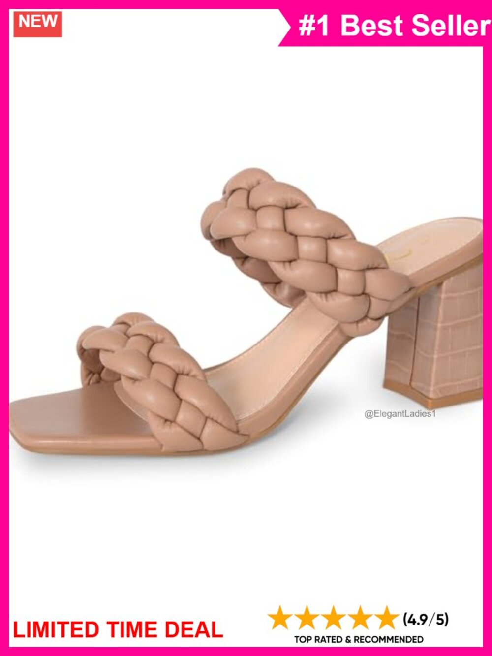 Braided Heeled Sandals Square Open Toe Chunky Block Heel Slip On